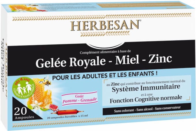 Herbesan Royal Jelly Honing Zink Vanaf 4 Jaar 20 Flacons
