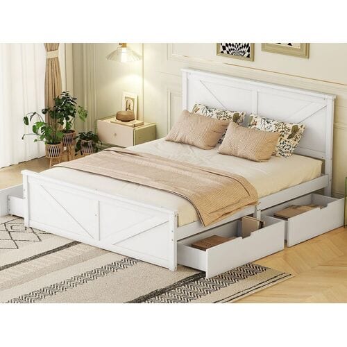 ModernLuxe Volwassen bed 160x200cm - met 4 lades - massief hout - Wit