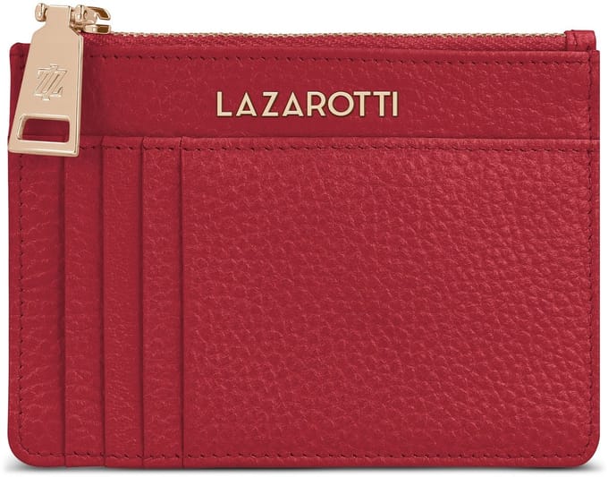 Lazarotti sleutelgeval kaarthouder Bologna Leather Zip Etui 4 Card Slots Bluetooth-Tracker Red rood