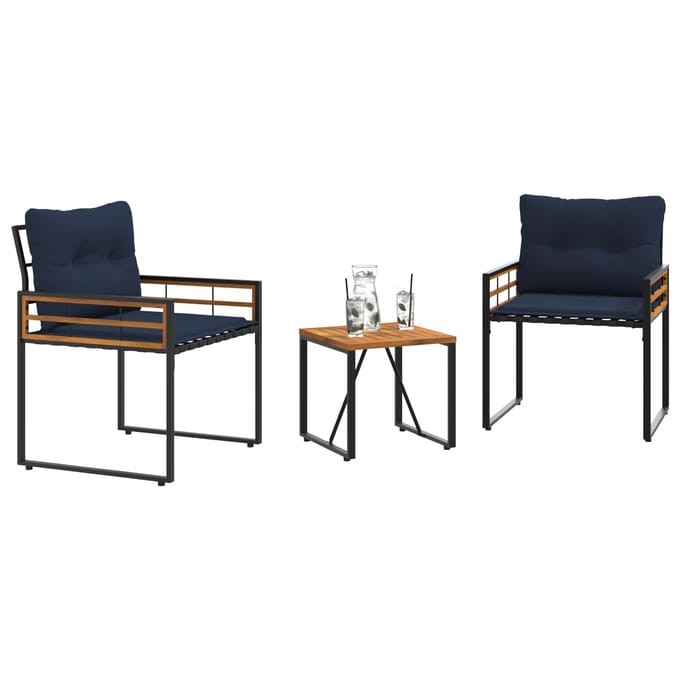 vidaXL Buitenmeubels set met kussen 3 pcs Marineblauw
