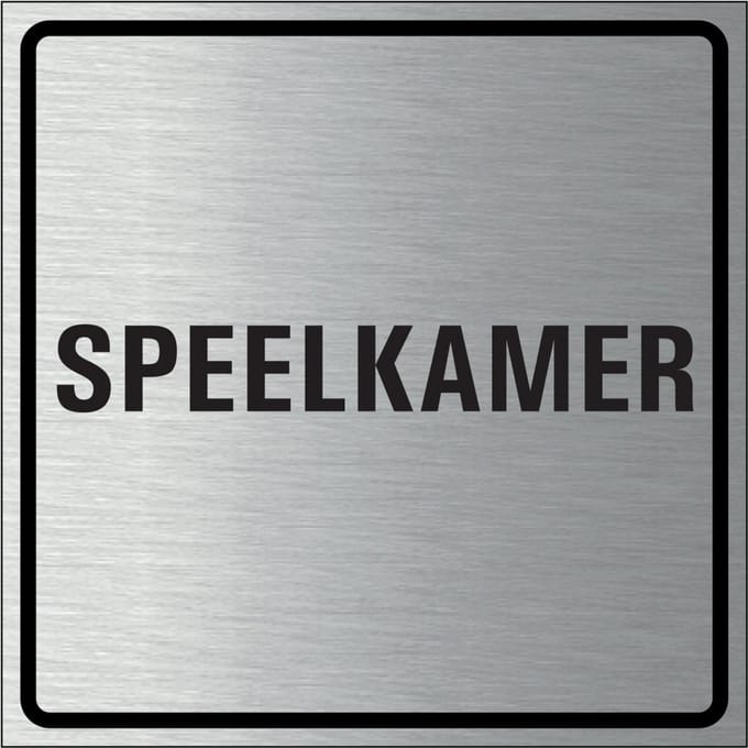Speelkamer bordje, geborsteld aluminium 100 x 100 mm