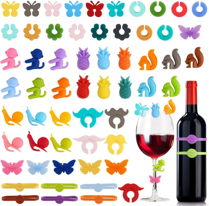 Dailygoods- Glasmarkeerders 58 stuks - Siliconen - Herbruikbaar