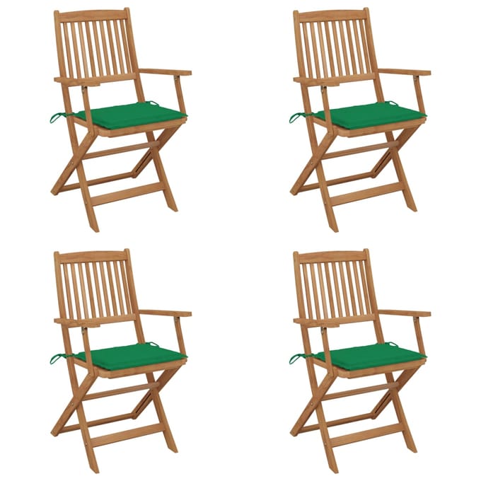 vidaXL - Set - van - 4 - klapstoelen - met - kussens, - gemaakt - van - massief - acaciahout.