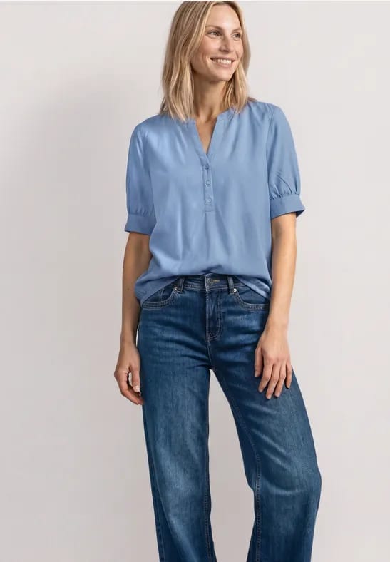 Blouse met korte mouwen, split in de hals en elastische zoom