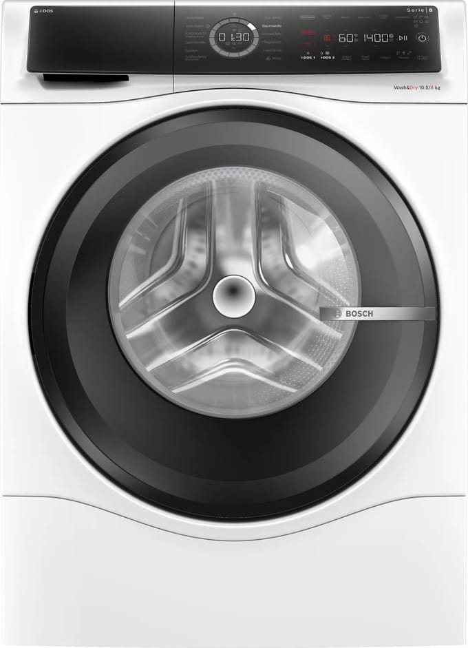 Bosch Serie 8 WNC254A40, Voorlader, Vrijstaand, Wit, Links, Zwart, Touch