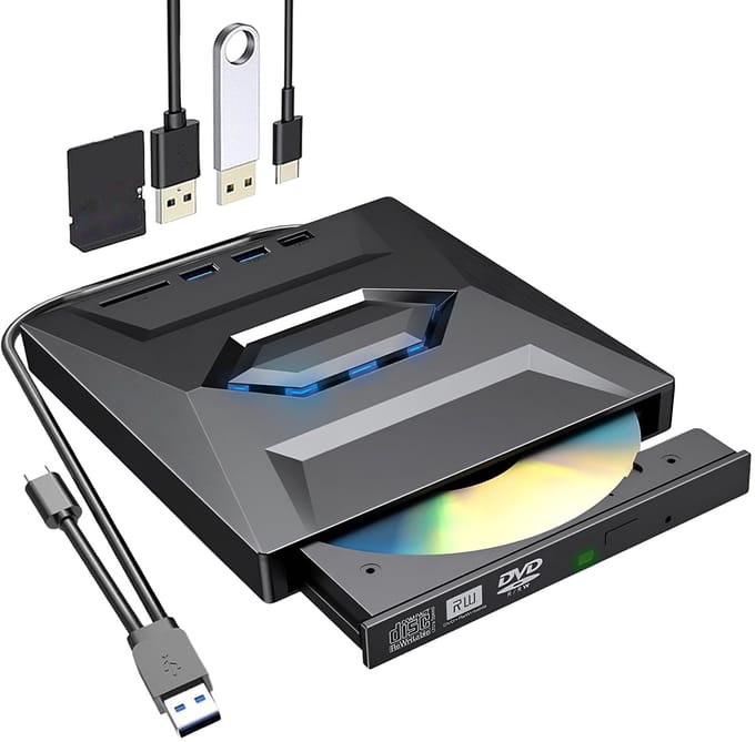Ynkkvre - Externe DVD/CD Speler - Optical Drive - Brander - SD-kaartlezer - USB 3.0 - USB-hub - 8x Snelheid - Plug & Play