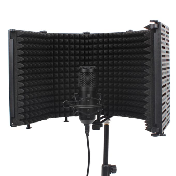 Microfoon Isolatiescherm 5-Panel Windscherm voor Opnamestudio Opvouwbaar Hoge Dichtheid zwart