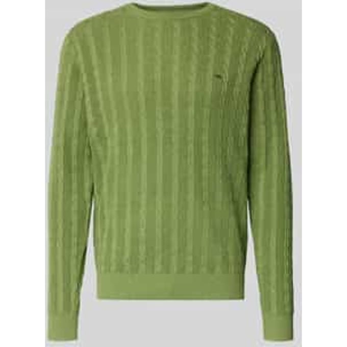 Gebreide pullover met kabelpatroon en labelstitching