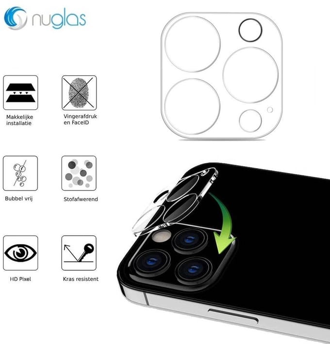 NuGlas camera lens protector voor iPhone 13 Pro / 13 Pro Max - Beschermglas iPhone - Tempered Glass