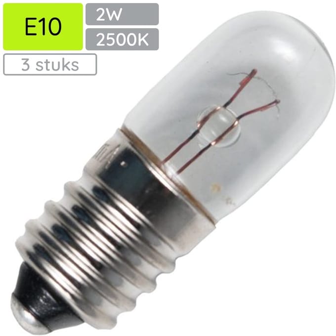 Signaallamp E10 6V 2W - 333 mAh - 3 stuks - T10 Gloeilamp Ø10mm - 28mm - 2500K - Dimbaar