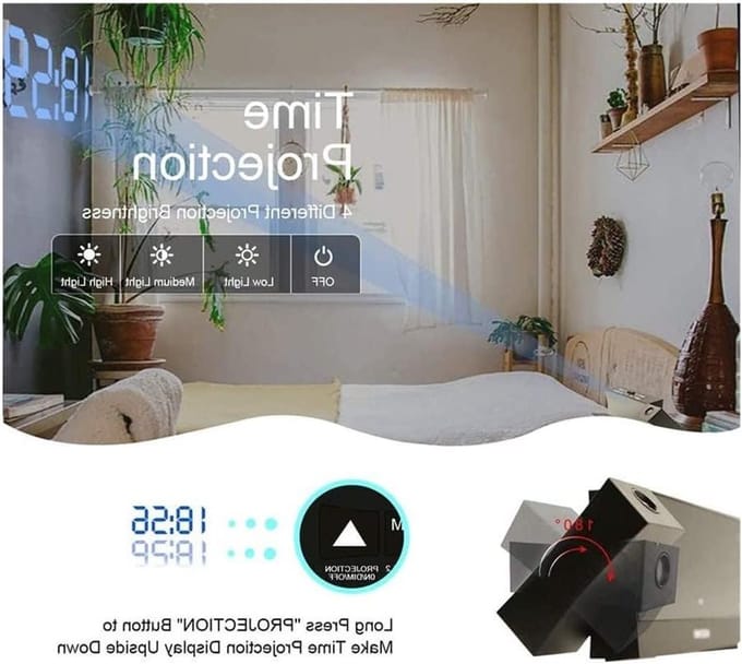 Wekker met Projectie - Digitale Klok - Wakker Worden - Instelbare Helderheid - LED Display - Zwart