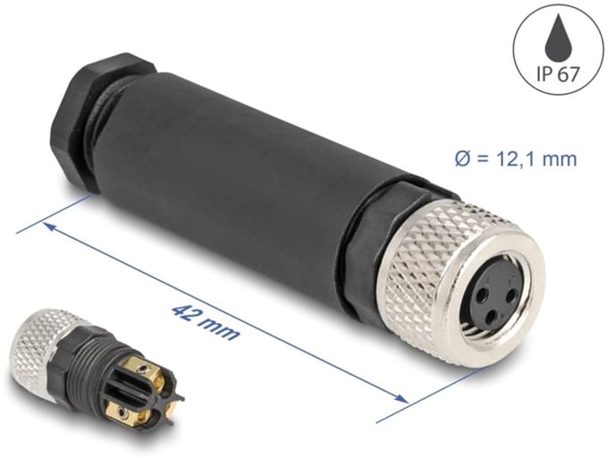 Delock M8 Connector A-coded 3 pin female for mounting with screw connection