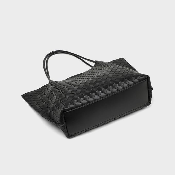 Zachte Lederen Handtas Teller Geavanceerde Geweven Tote Bag Casual Computer Schoudertas Dames Tas black