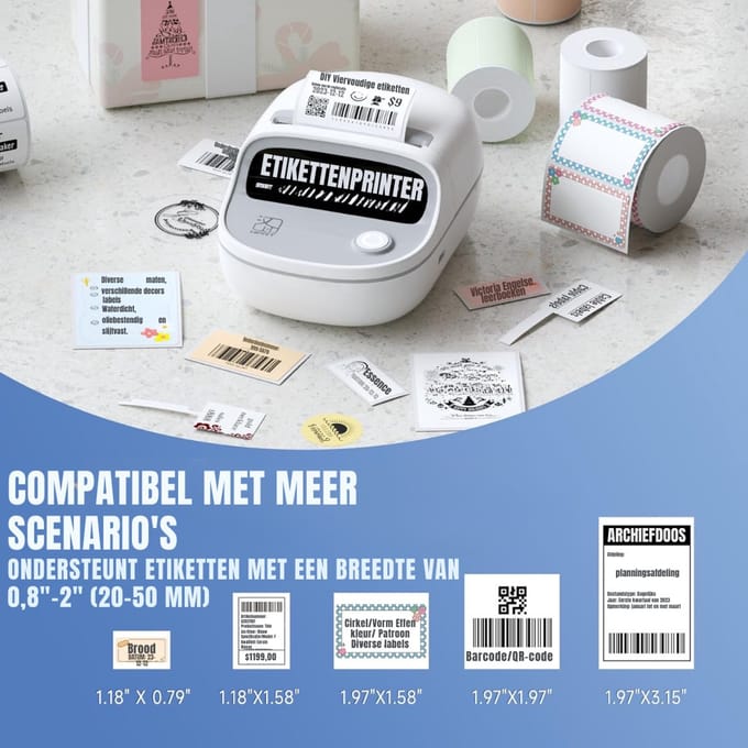 Nexvo® Labelmaker - Laberprinter - Draagbare Laberprinter - Wit - 13cm x 10cm x 7cm