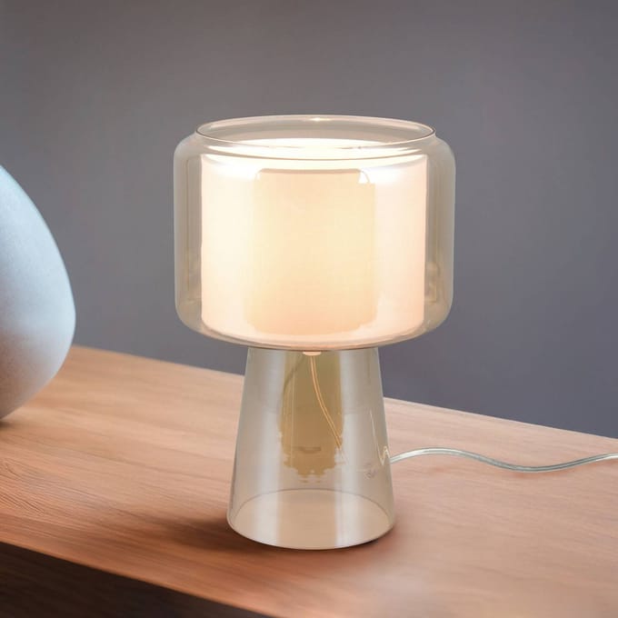 Trio Lighting Tafellamp Rocka, amberkleurig, hoogte 29 cm, glas/stof