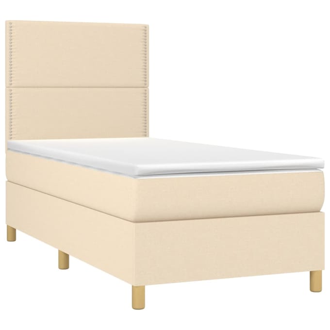vidaXL - Boxspring - met - matras - en - LED - stof - crèmekleurig - 80x200 - cm