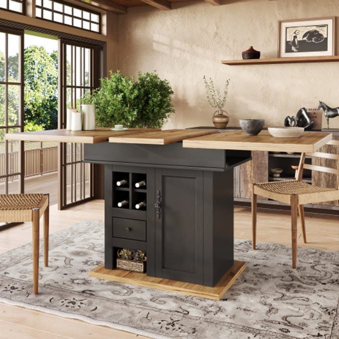 Uitschuifbare eettafel 110-140x80x75cm - keukentafel - verlengbare eettafel - met wijnrek en lade