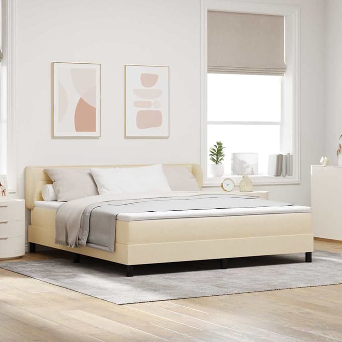 vidaXL - Boxspring - bed - met - hoofdeinde - Crème - 180 - x - 200 - cm - Stof