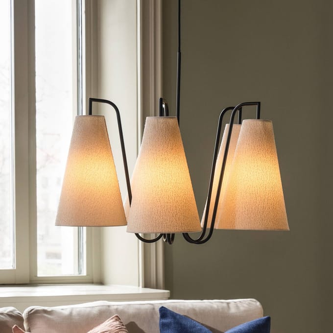 Globen Lighting hanglamp Lou 5 wit bouclé/zwarte stof