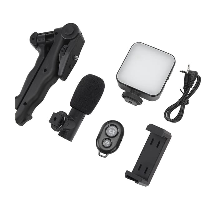 Smartphone Video Vlog Kit LED Vullicht Statief Microfoon Controller Ruisreductie voor Telefoon Camera Computer black