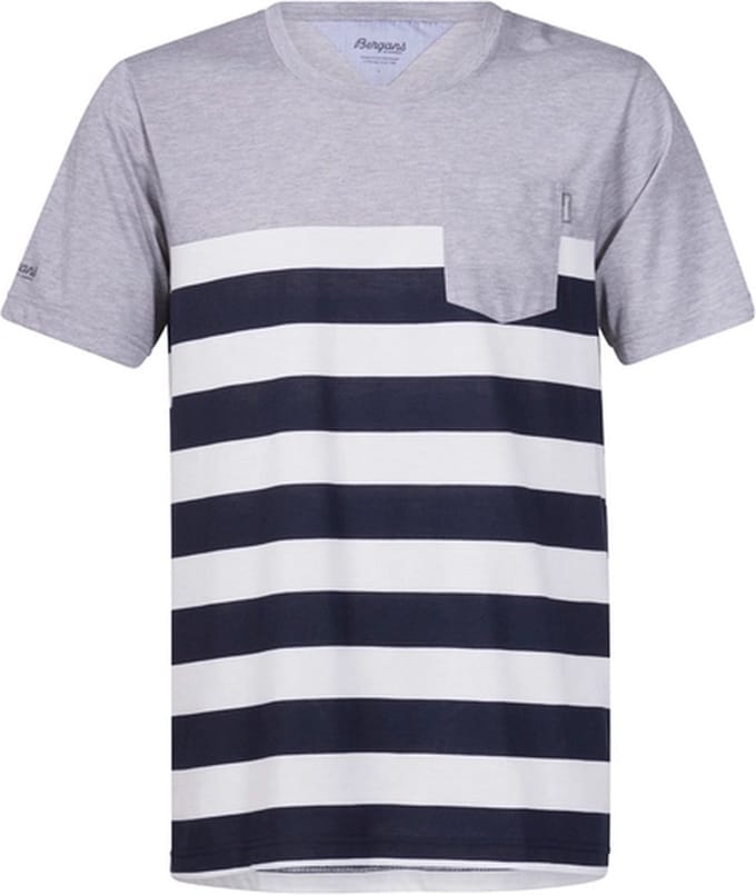 Bergans Lyngør T-shirt Heren, white/navy striped/grey melange Maat XL