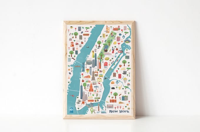 New York Poster - Manhattan kaart 30x40 cm