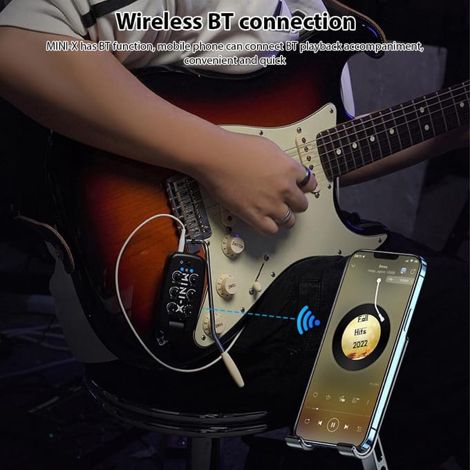 M-VAVE Gitaar Koptelefoonversterker 9 Simulatietonen Delay Reverb Chorus Multi-Effecten Mini Versterker zwart
