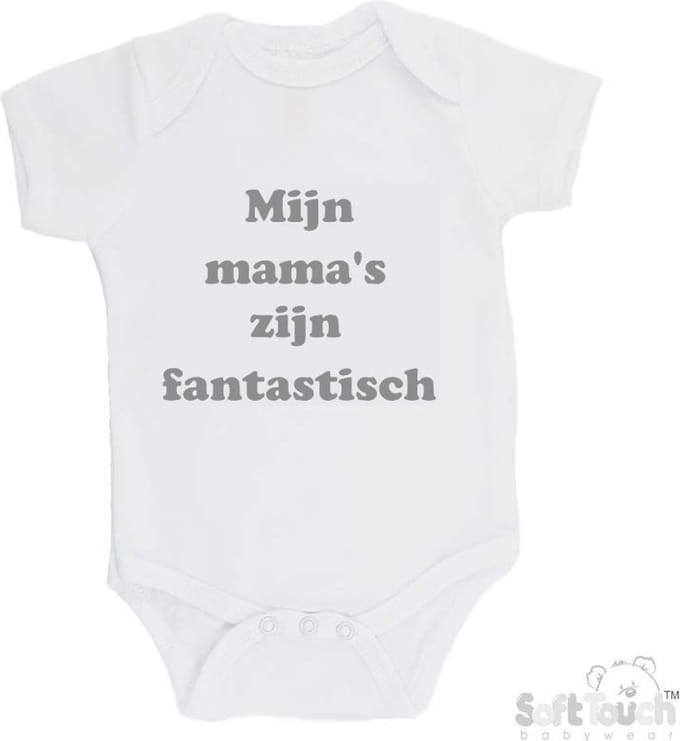 Soft Touch Romper "Mijn mama's zijn fantastisch" Unisex Katoen Wit/grijs Maat 62/68