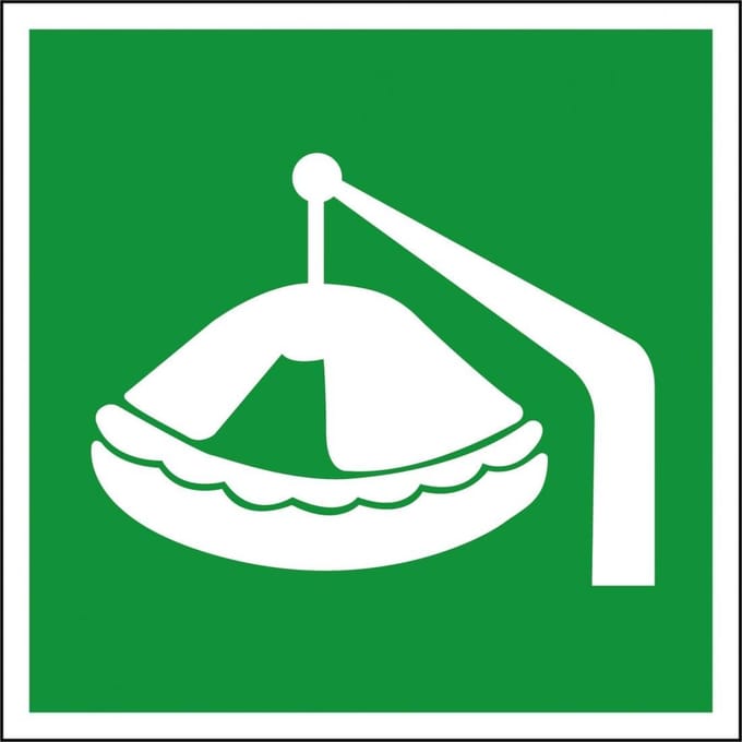 Overlevingsvlot davit bord - kunststof - ISO 7010, E039 400 x 400 mm