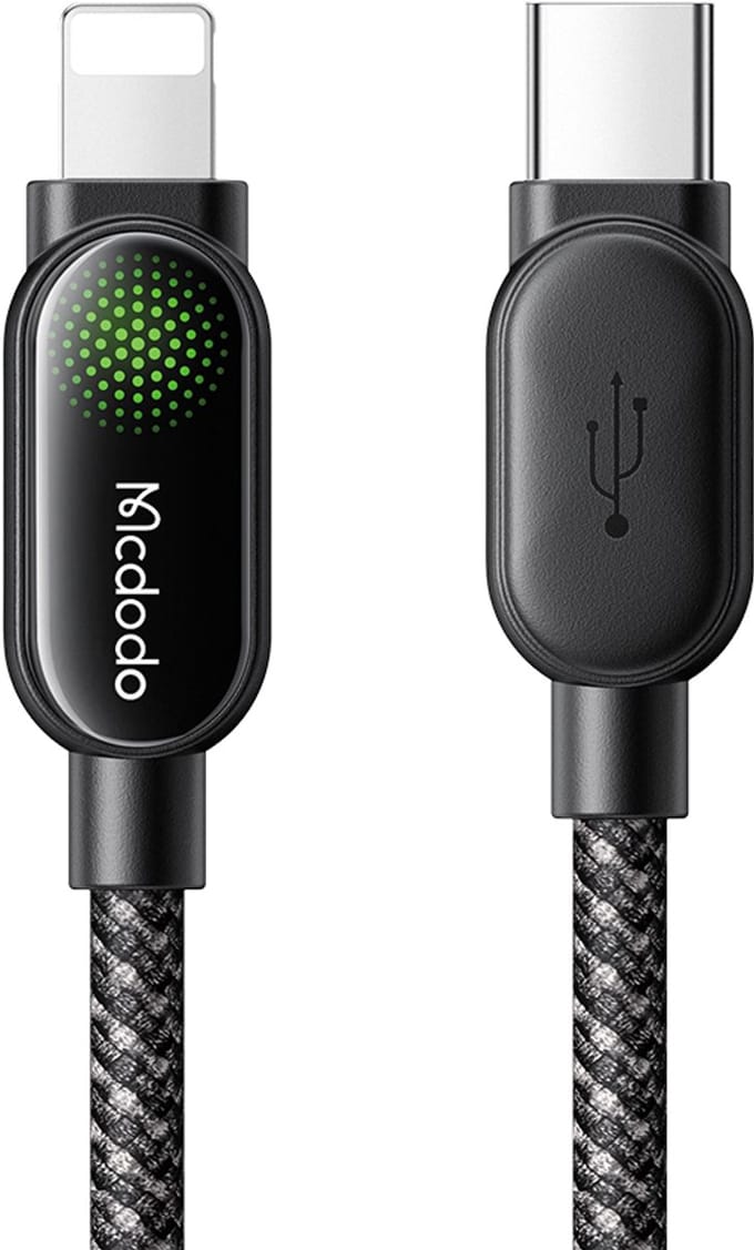 Mcdodo - 36W Snellader USB C naar Lightning Kabel - 1.2m met Ambient Light - Zwart