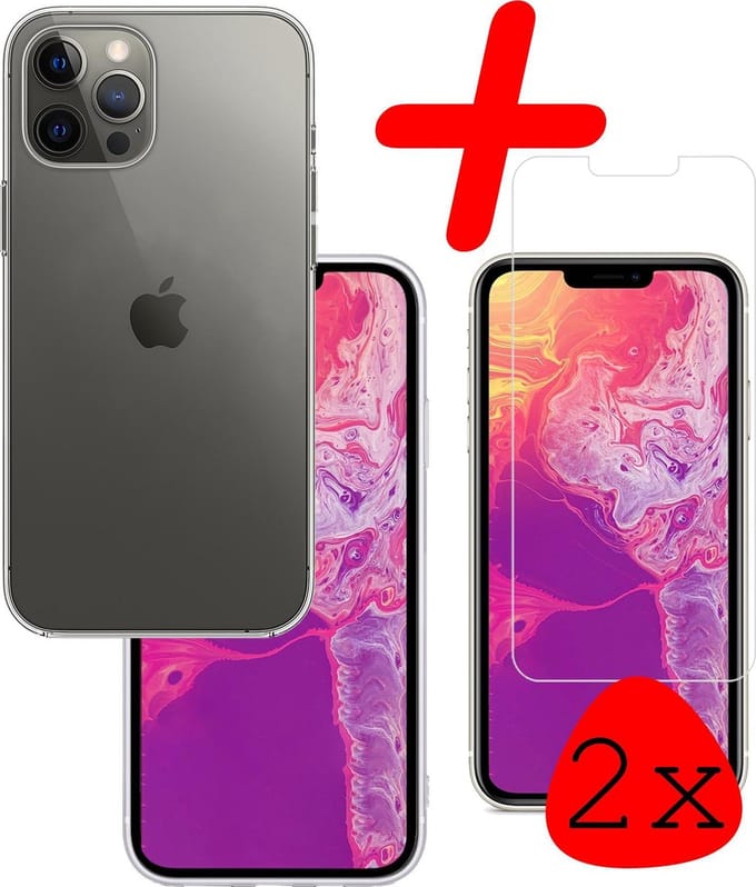 Hoesje Met 2x Screenprotector - Geschikt voor Apple iPhone 13 Pro Max - Sterk & Shockproof - Back Cover - Siliconen Case - Telefoon Hoes - Transparant