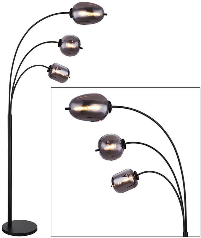Vloerlamp GIUSEPPE Glas 165.0cm Matt zwart | Smoked E27 2-Lichts