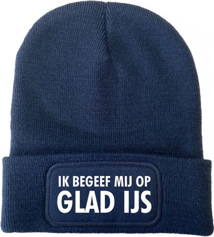 Schaatsmuts navy - Ik begeef mij op glad ijs - soBAD. | Unisex | Skimuts | Muts | Kou | met grappige tekst | Winter | Beanie