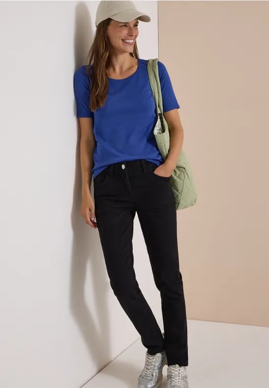 Jeans met Mid Waist-taille en Slim Leg-pijpen in casual pasvorm