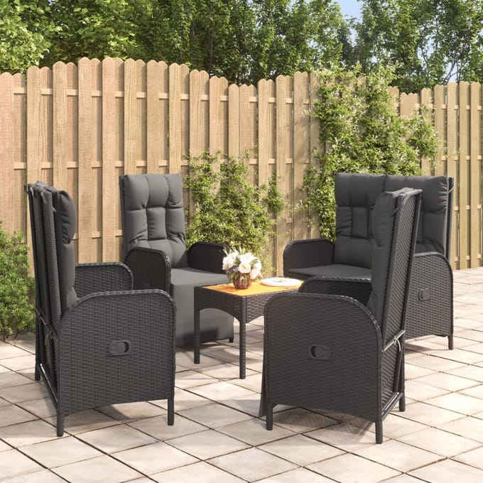vidaXL - 5-delige - Tuinset - met - kussens - poly - rattan - zwart