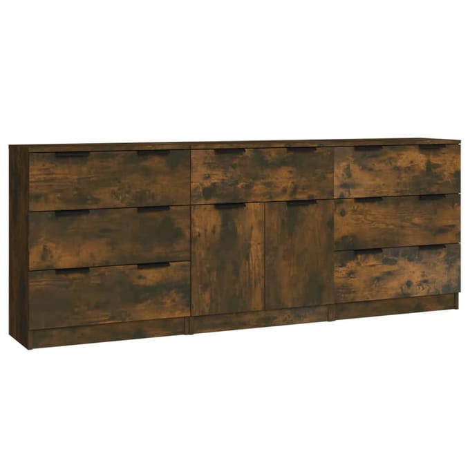 vidaXL - 3-delige - Dressoirs - bewerkt - hout - gerookt - eiken