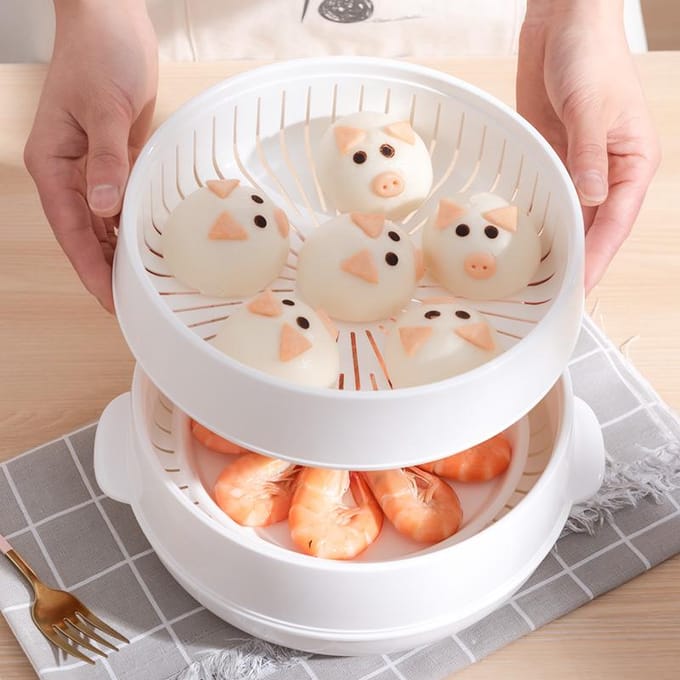 Magnetronoven Speciale Stomer Gestoomde Broodje Dumpling Container Gestoomd Met Deksel Duurzaam Rijst Meerlaags PP Stomer white