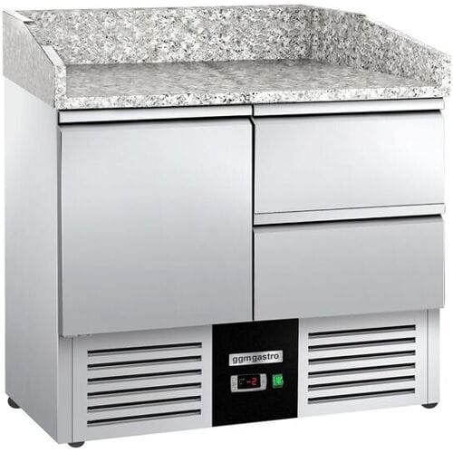 GGM Gastro Pizzakühltisch PREMIUM - 935x700mm - 1 Tür & 2 Schubladen Zilver