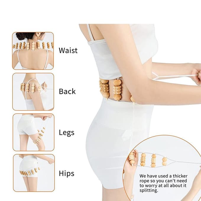 1pcs Therapy Massage Tool Back Massager Roller Rope for Body Shaping Pulling back artifact can open the back roller massage fitness tool beige