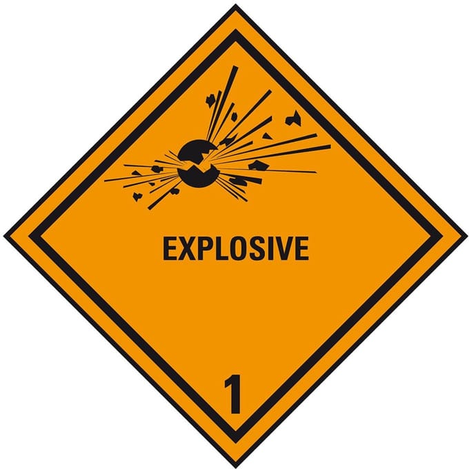 ADR klasse 1 sticker explosieve stoffen met tekst 150 x 150 mm