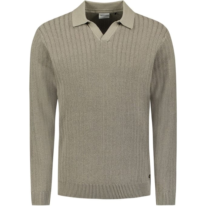 No Excess Pullover Open Polo Collar Relief Knit Clay Größe: L | Pullover Outlet | Herren