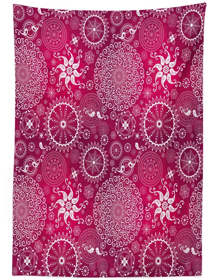 ABAKUHAUS Mandala Tafelkleed 140x170 cm – Magenta/Wit, Satijn