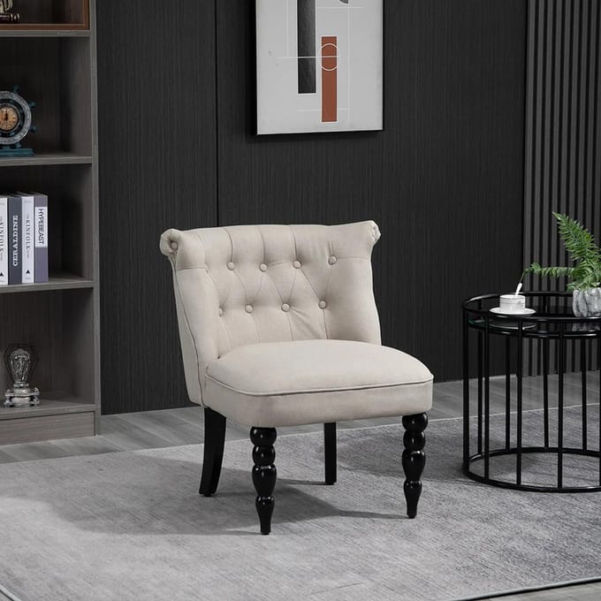 Sweiko Eetkamerstoel - Houten frame - Linnen - Vintage stijl - 67 x 67 x 78 cm - Beige
