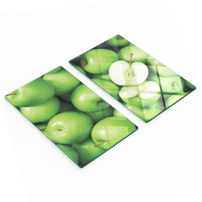 Glazen snijplanken met groene appelafbeeldingen, 2x30x52 cm