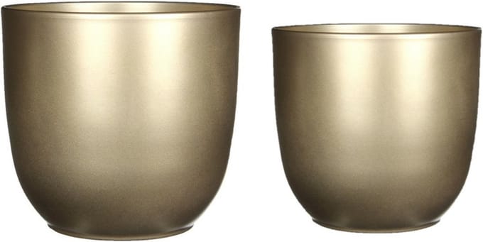 Mica - Plantenpot/bloempot - 2x stuks - keramiek - goud - D22/25 cm