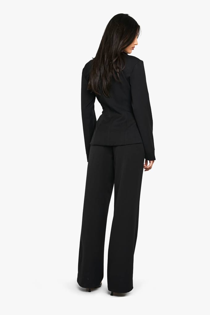 boohoo Dames Tailored Slim Flare Trousers | Zwart | Maat: 44