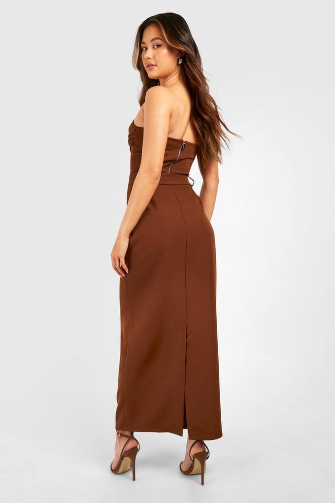 boohoo Dames Column Midaxi Rok | Chocoladebruin | Maat: 34