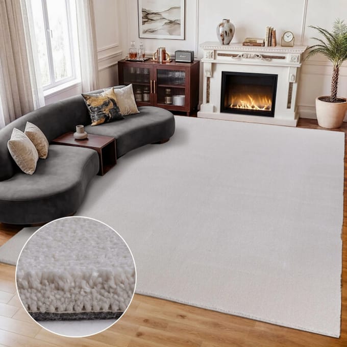 Comfy Premium - Luxe Effen Vloerkleed Wasbaar Uni Creme- 140x200 CM