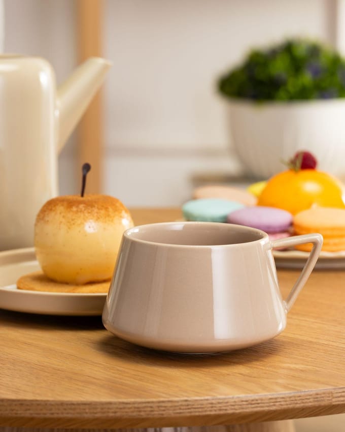 HowHomely Luna - Set van Twee Kopjes - Keramiek - Beige en Roze - Ergonomisch Ontwerp