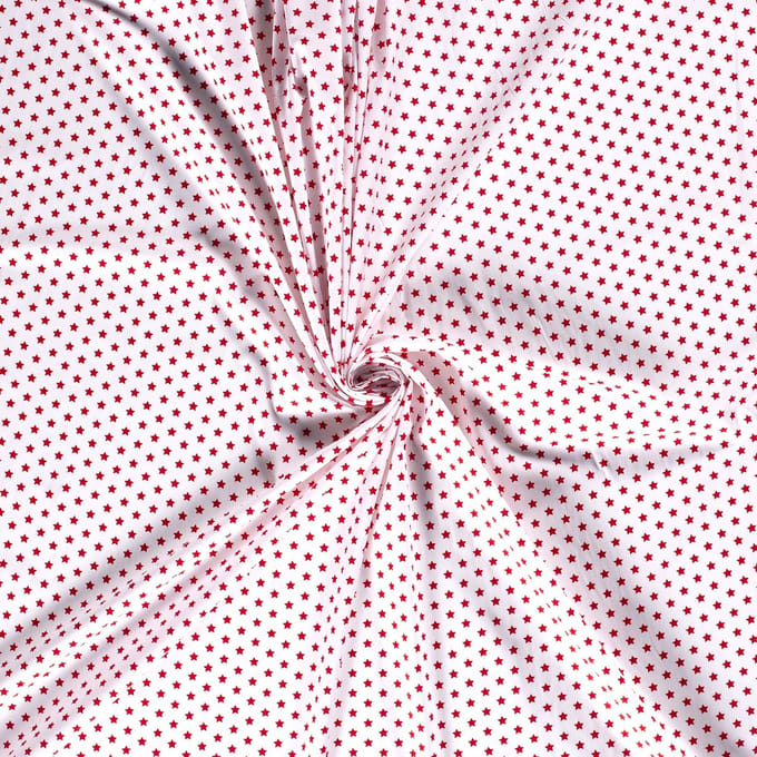 Katoen stof - Kleine sterren - Wit/rood - 140cm breed - 10 meter